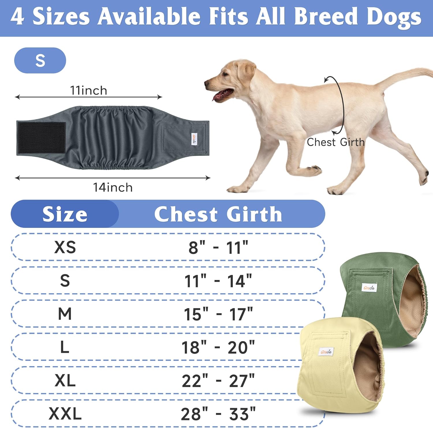 5 Pack Dog Diapers Male Reusable, Premium Belly Bands for Dogs, High Absorbing Male Dog Pee Wraps for Doggie in Incontinence or Excitable Urination Gray,Green,Brown M Medium Gray,Green,Brown,Apricot&Yellow