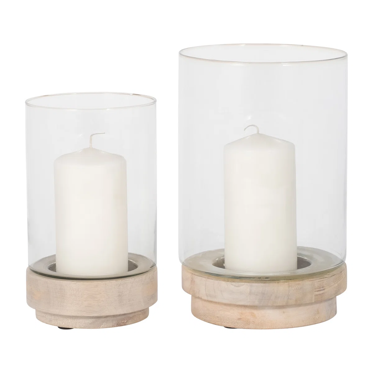 Sagebrook Home Iron and Glass Candle Holders on Mango Wood Base - Elegant Home Decor Essentials for Serenity