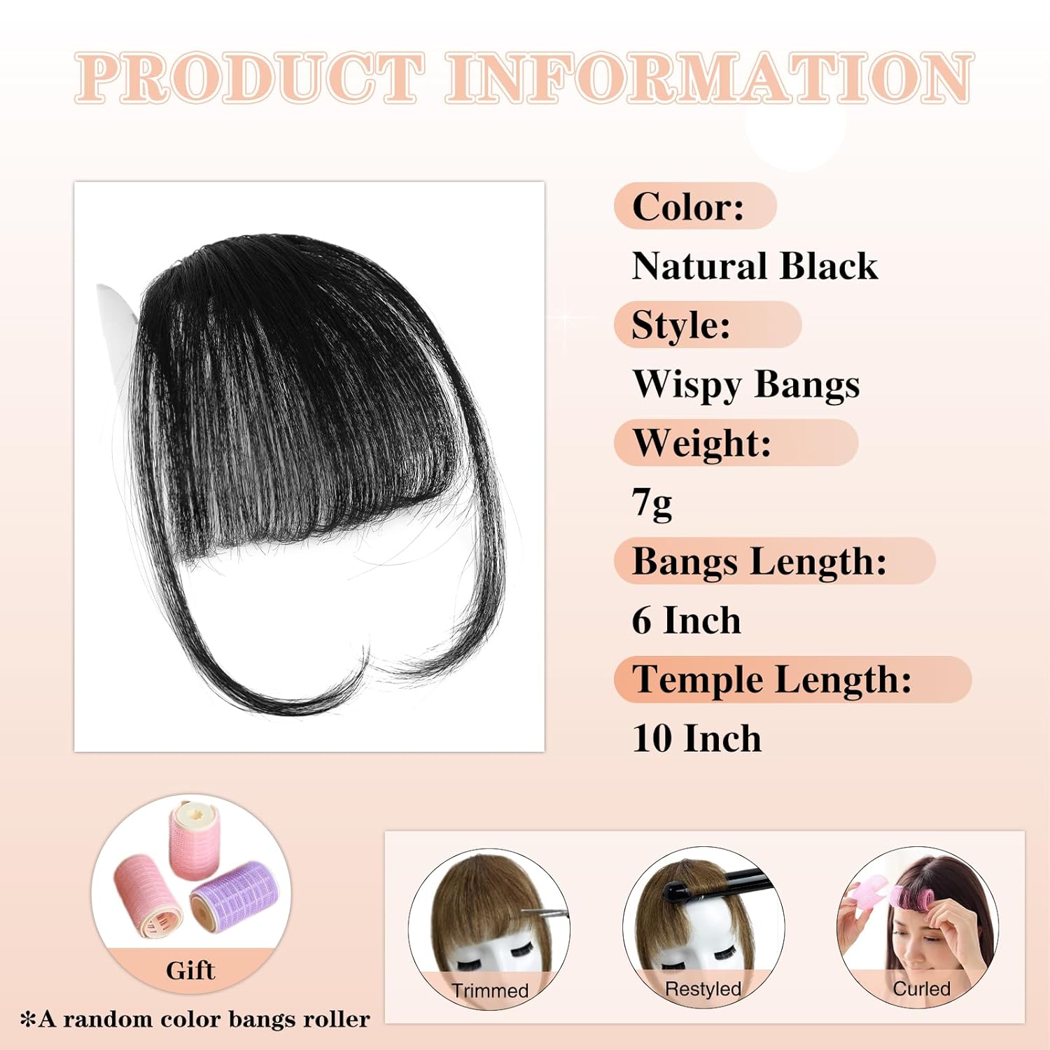 NAYOO Bangs Hair Clip in Bangs 100% Real Human Hair Extensions Natural Black Wispy Bangs Clip on Air Bangs for Women Fringe with Temples Hairpieces Curved Bangs for Daily Wear Wispy Bangs Natural Black