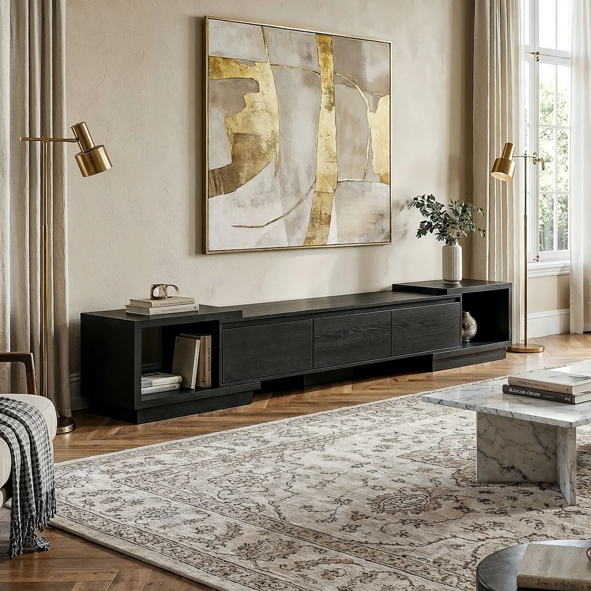 Melvene 3-Drawers Extendable Media Console