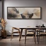 (damaged to edges)Grunge Abstract Paint Stroke Effect Minimal Landscape Abstract Landscape Brown Gray Mountain Expanse Framed On Canvas Print