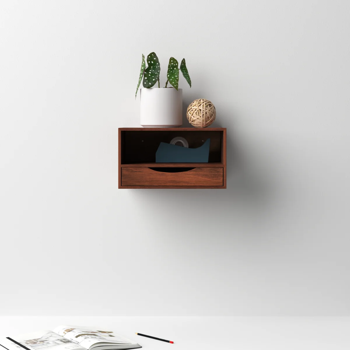 Adeana Poplar Solid Wood Floating Shelf with Drawer