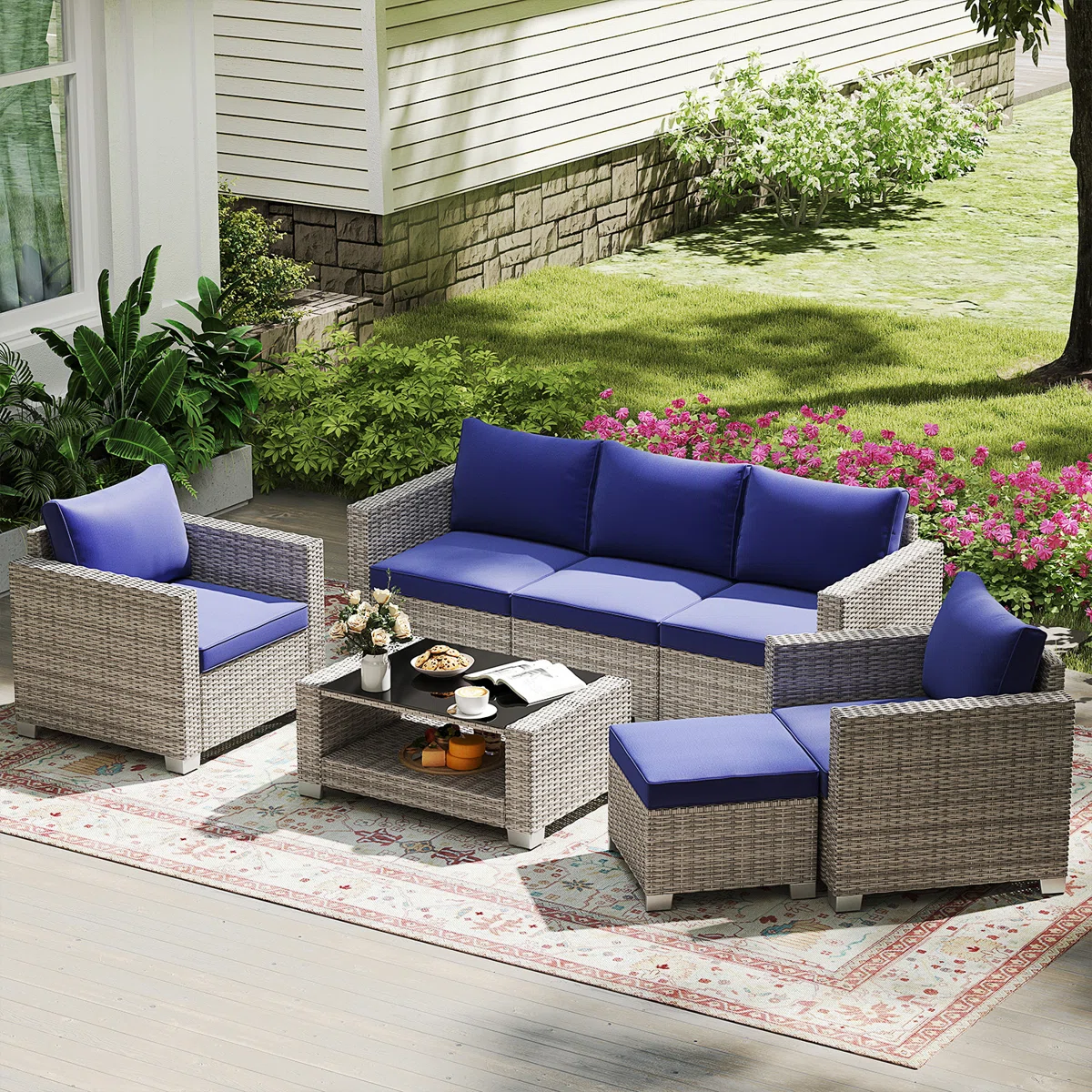 7-Piece Patio Furniture Sets,Conversation Set Sectional Sofa for Backyard, Poolside, Garden