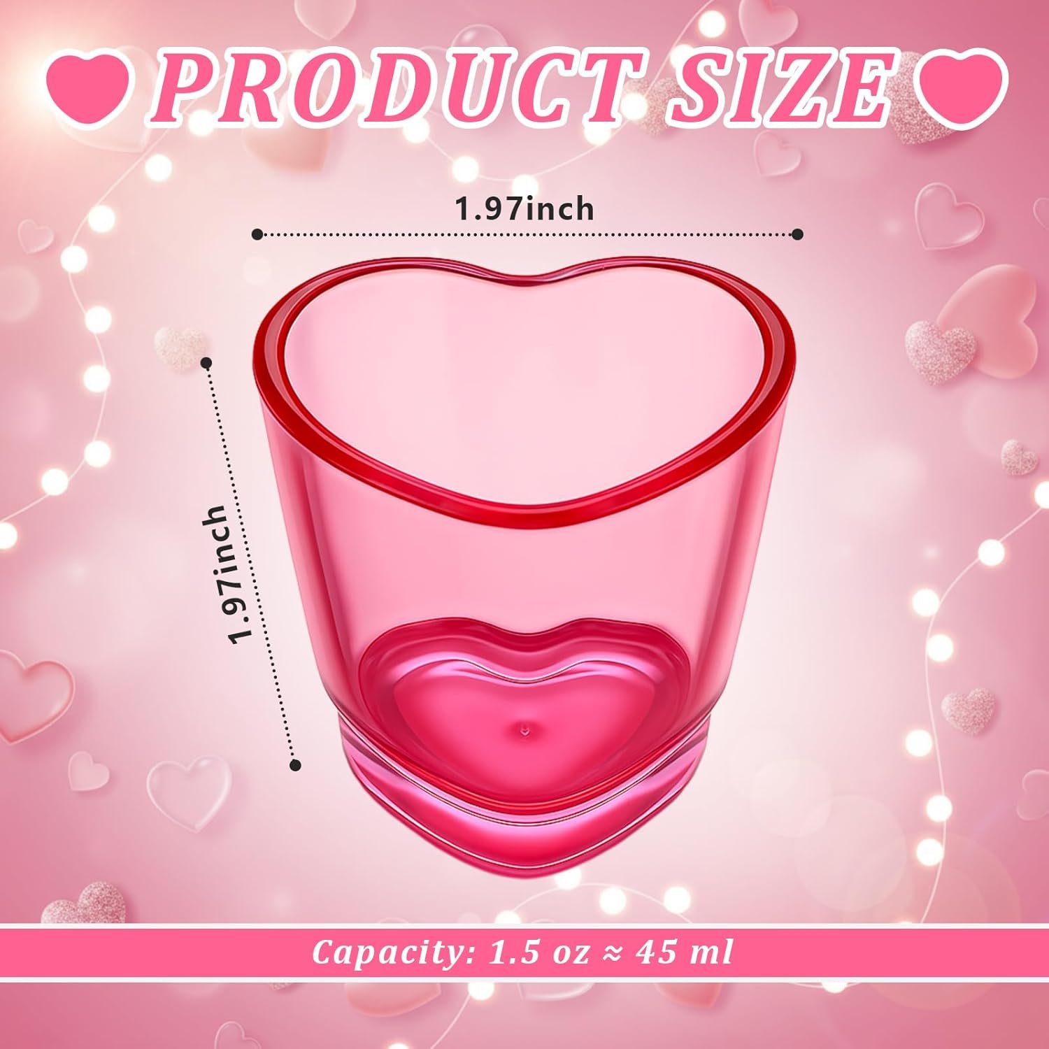 50 Pcs Heart Plastic Shot Glasses Set 1.5 oz Pink Heart Shaped Shot Glass Bulk Cute Mini Heart-shaped Cup for wedding mothers day Bar Cart Accessory Whiskey, Tequila, Vodka, Spirits, Liquors