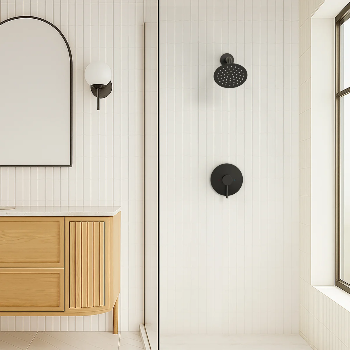 Single-Function Shower Faucet with Round Rainfall Head and Pressure-Balanced Valve Trim Kit