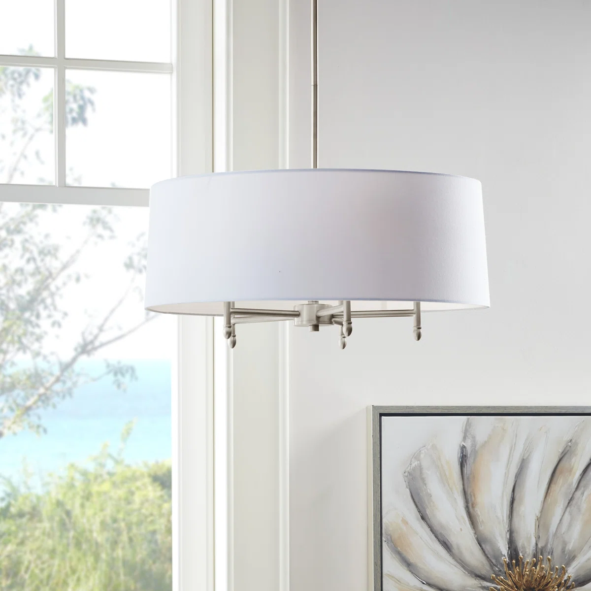 Presidio 5-Light Dimmable Chandelier with Drum-shaped Fabric Shade & Adjustable Height