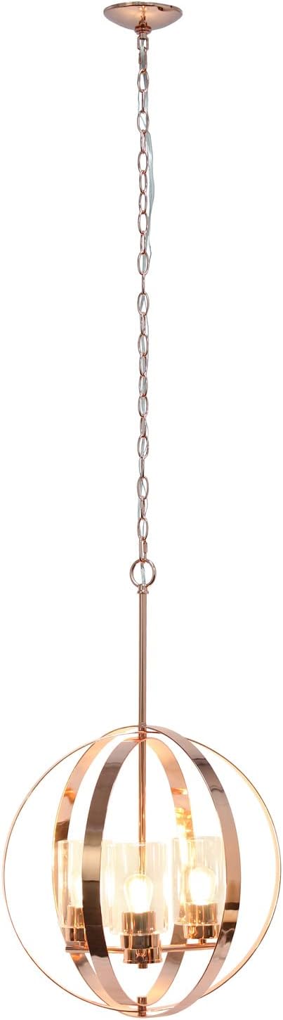 Elegant Designs PT1021-RGD 18 Modern Orb Adjustable 3-Light Metal and Clear Glass Kitchen Foyer Hallway Bedroom Living Room Dining Room Hanging Ceiling Pendant, Rose Gold