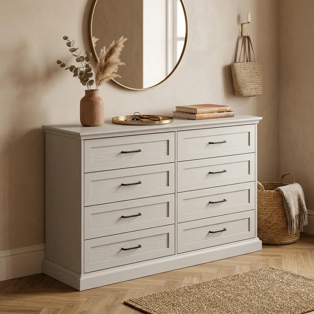 Fransheska 8 Black Handle Drawer Dresser Chest Wood Storage Cabinet For Living Room