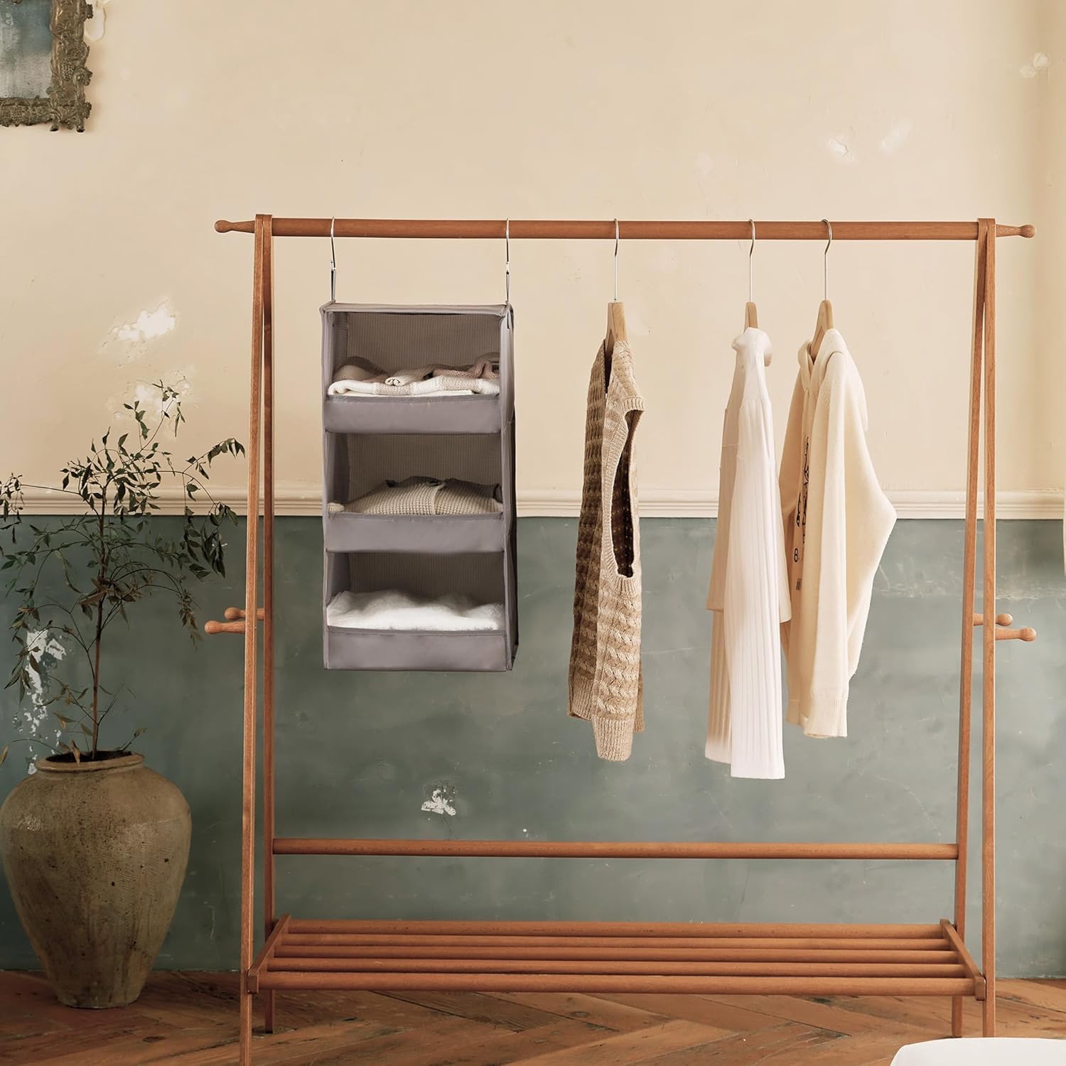 GRANNY SAYS 3-Shelf Hanging Closet Organizer and Storage, Collapsible Hanging Closet Shelves, Hanging Organizer for Closet & RV, Gray, 29 ½ H X 12 W X 12 D, 1-Pack 1-Pack 3-shelf Ash Gray