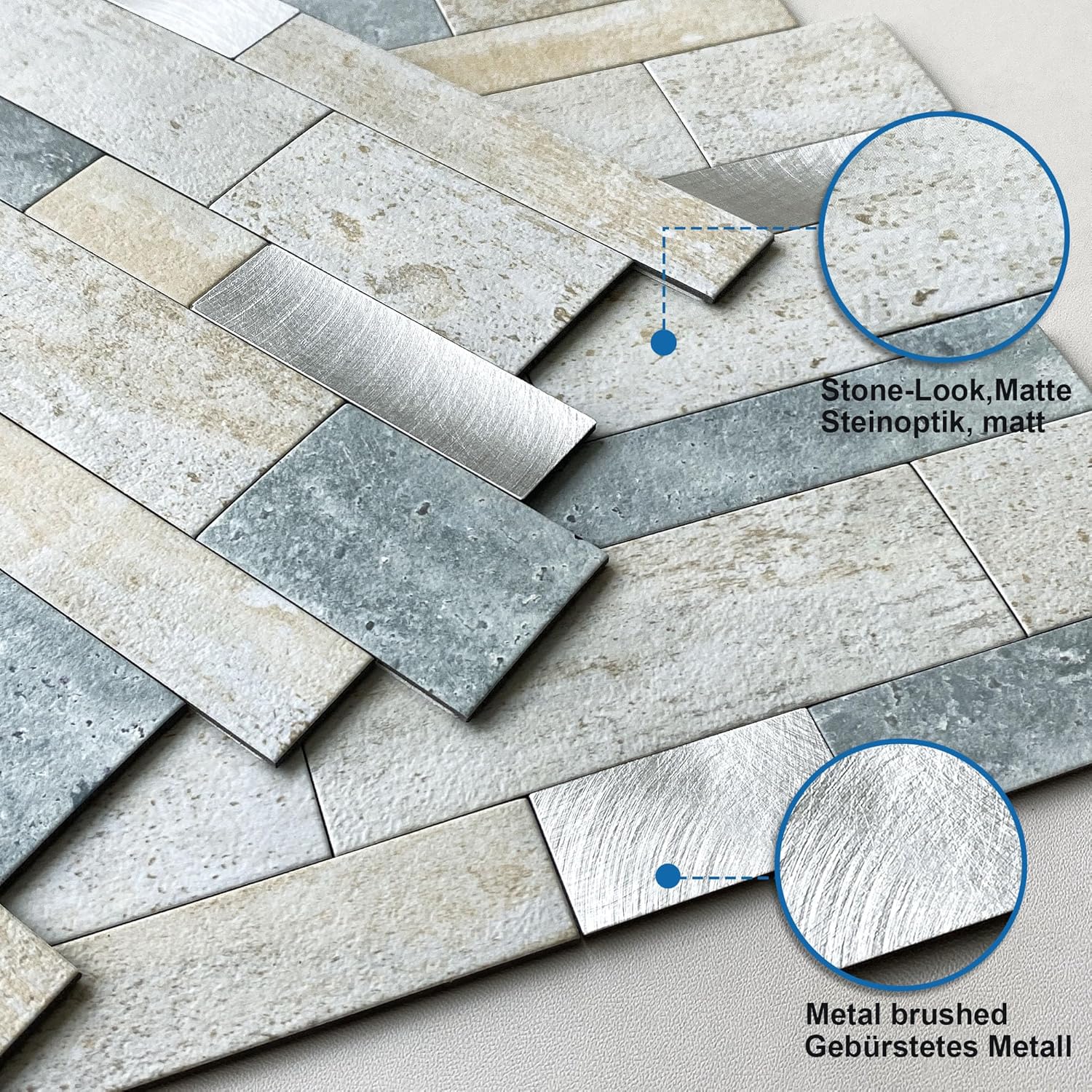 MOFIT Backsplash Tile for Kitchen Peel and Stick Stone Matte Finish,Bathroom Tiles Stickers 3D Wall Panel Linear Mosaic Marble Backsplash Waterproof(10sheets,Blue Green Gray) 10sheets Blue Green Gray