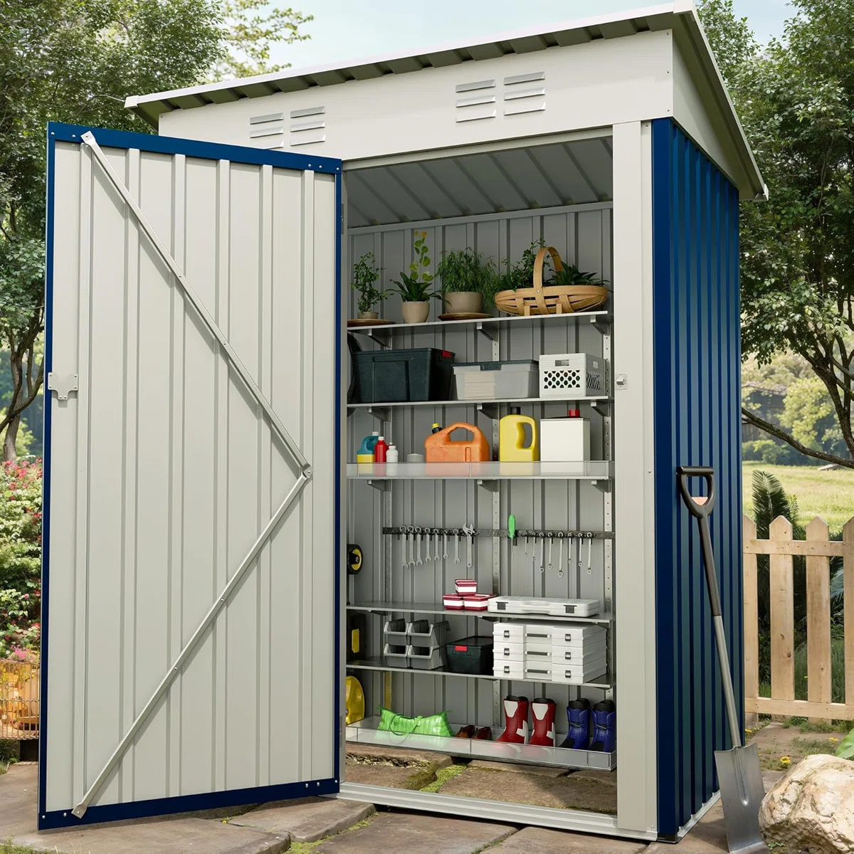 5x3 Ft Multi Purpose Outdoor Storage Shed With Lockable Door Anti Corrosion Construction Sloping Roof For Backyard And Patio Use