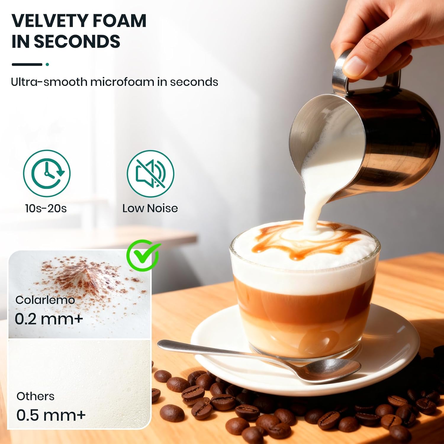 Colarlemo Milk Frother Handheld Rechargeable, Frother Wand Drink Mixer Electric Whisk for Coffee, Detachable With 3 Stainless Whisks, Hand Mixer for Lattes, Cappuccino, Matcha, Egg, No Stand, Silver without stand Silver