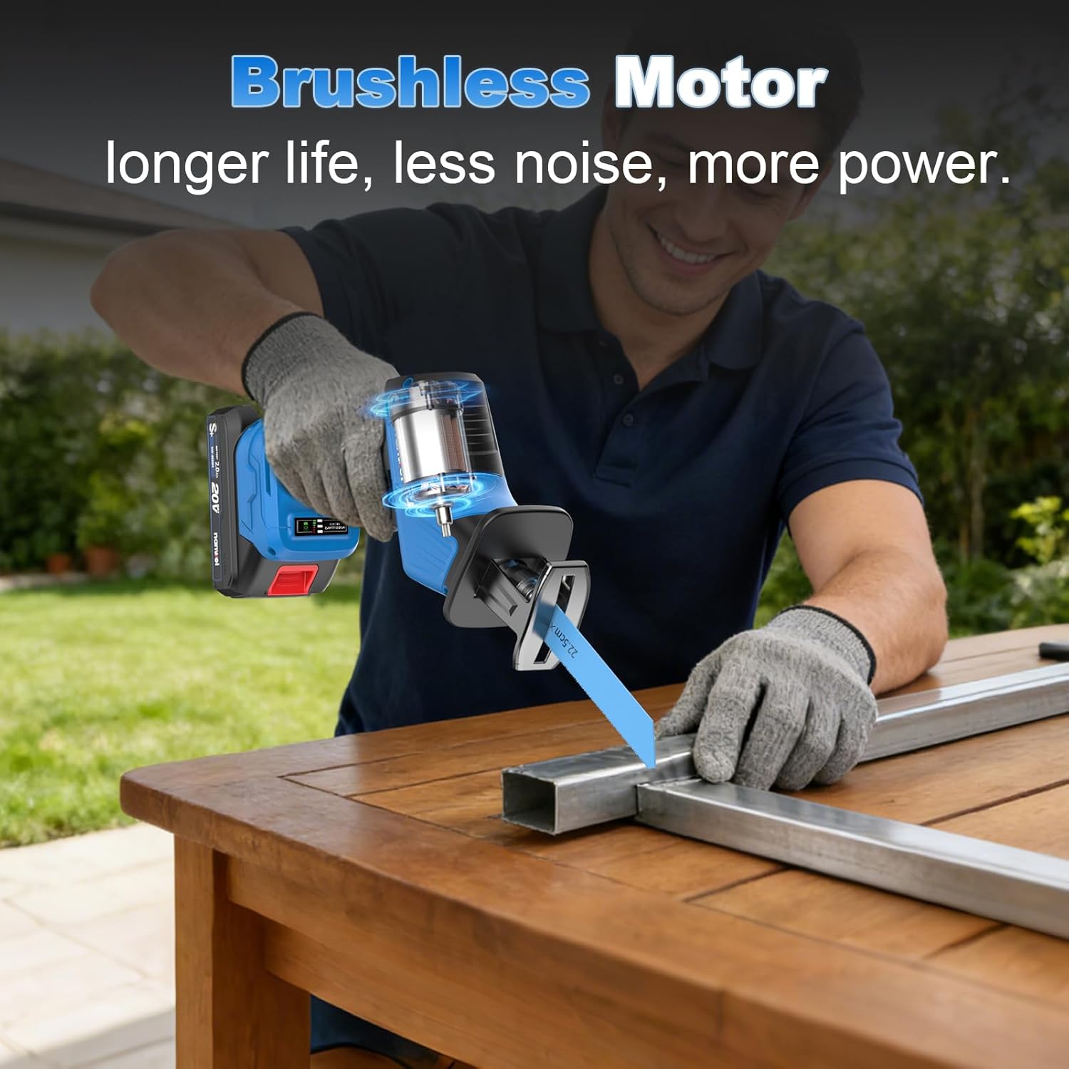 NANWEI Cordless Reciprocating Saw, 20V Brushless Motor 3500RPM Variable Speed, 2×2.0Ah Batteries, Tool-Free Blade Change, LED Light, 6 Blades, Portable for Wood/Metal/PVC Cutting (2.0Ah Batteries) 2.0Ah two battery set