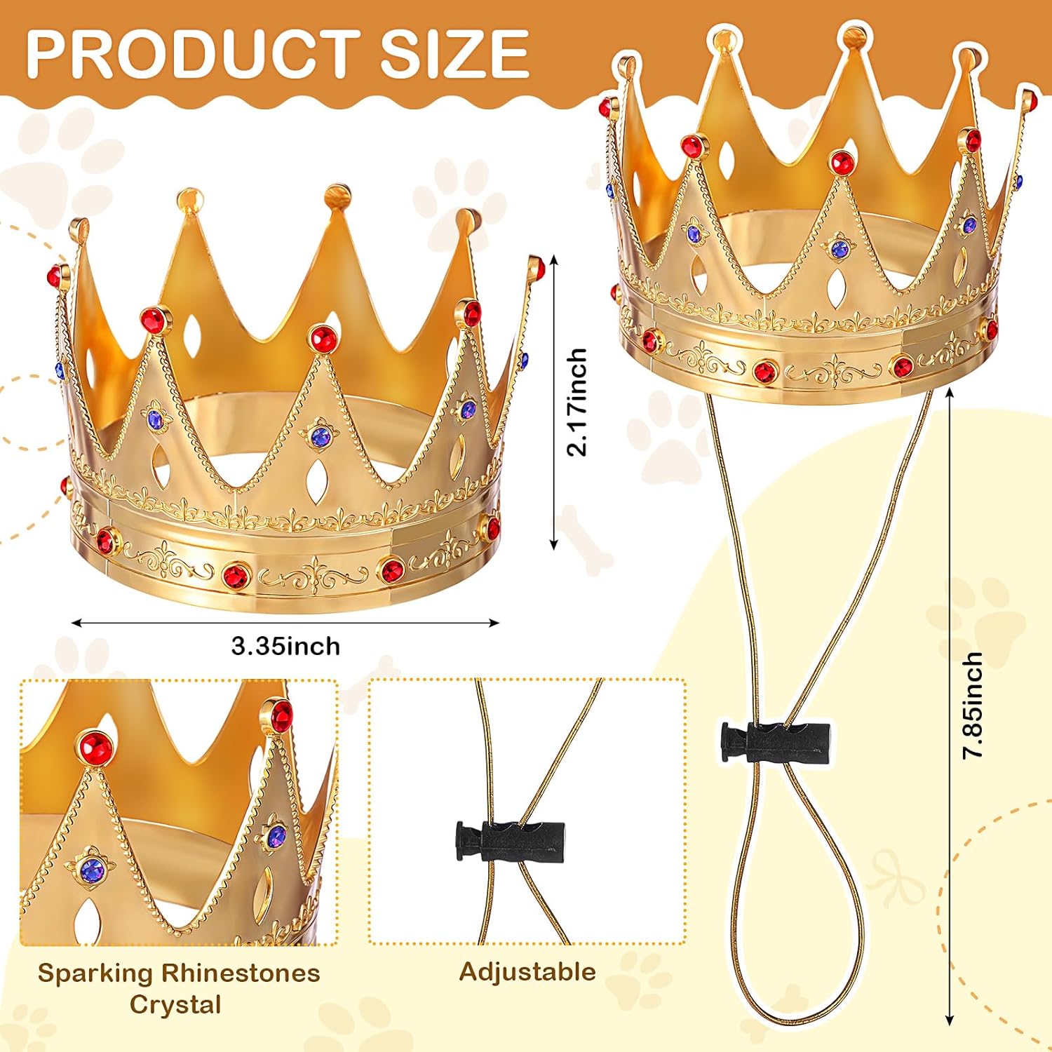 Abbylike Pet King Crown for Halloween Costume Rhinestone Princess Crown for Dog & Cat Cosplay Party Hair Accessories Photos Prop (Medium,Royal)