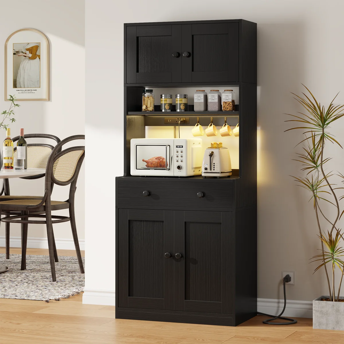 Tall 71 Inch Kitchen Pantry Storage Cabinet With Doors, Drawer, Farmhouse Pantry Cabinet With Power Outlet & Led Light