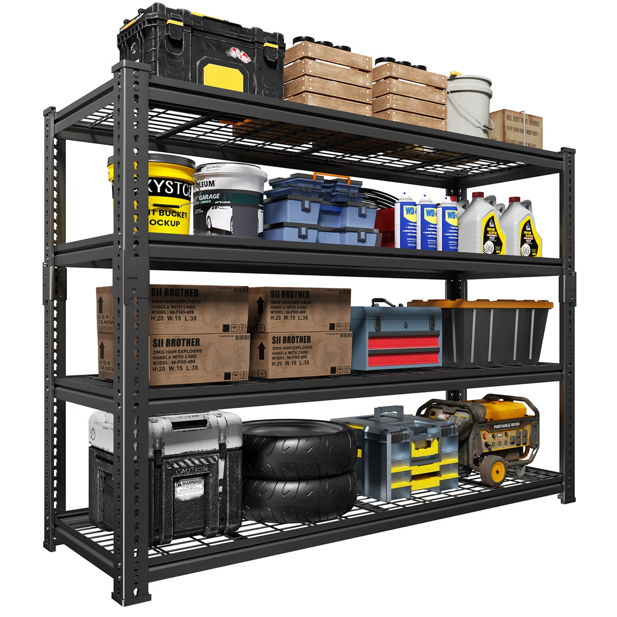 48" W Adjustable Heavy-Duty Metal Shelving – Sturdy Garage & Workshop Storage Shelves