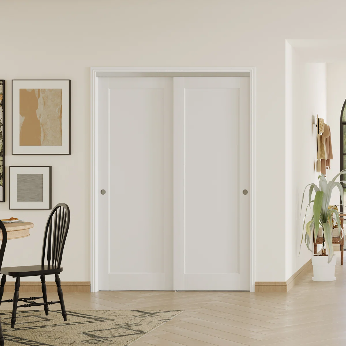 2 MDF Interior Slab Doors With Aluminium Hardware Bypass Sliding Door 1-Lite Solid Manufactured Wood Design