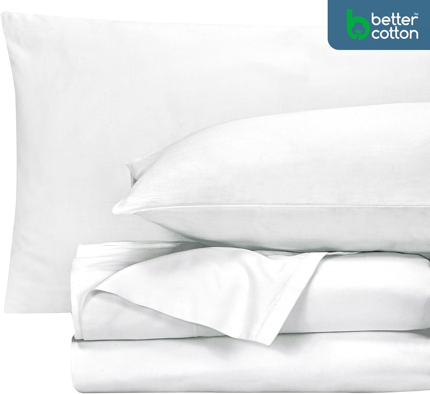 ROYALE LINENS 400 Thread Count 100% American Grown Cotton 4 Piece Sateen Full Sheet Set - 1 Fitted Sheet, 1 Flat Sheet, 2 Pillow case - White Full Bedsheet - Cotton Sheets - (Full, Signature White) Signature White Full