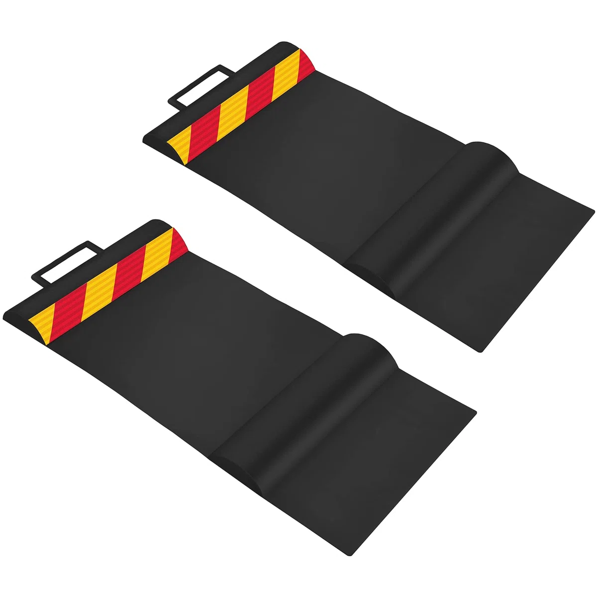 Raxgo Car Parking Mat, Garage Wheel Stopper Parking Aid, Tire Guides For Cars, Trucks & Vehicles | Anti-skid Grips, Easy Install Adhesive, Carry Handles & Reflective Strips, Black | Pack Of 2 Mats 12" W x 25"L ft Garage Flooring Roll In Blackl