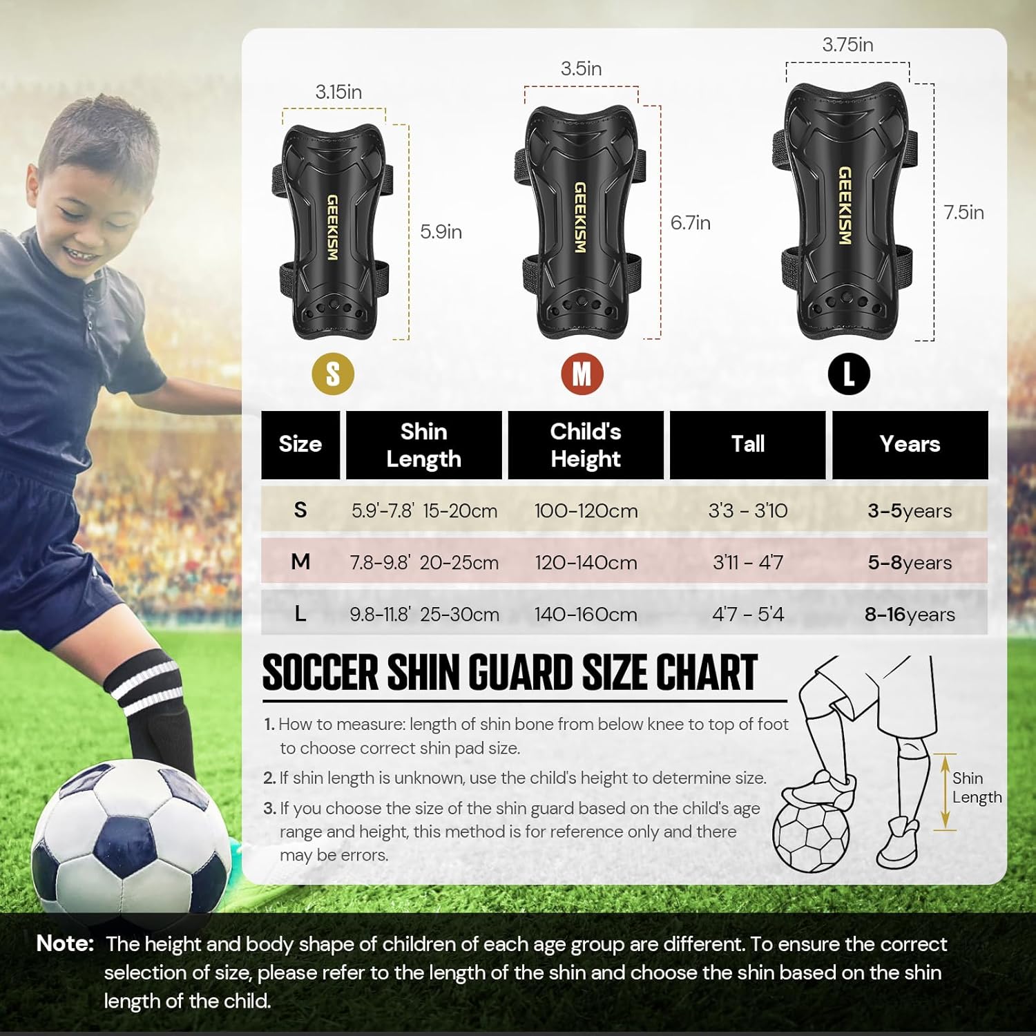 Soccer Shin Guards for Youth Kids Toddler, Protective Soccer Shin Pads & Sleeves Equipment - Football Gear for 3 5 4-6 7-9 10-12 Years Old Children Teens Boys Girls Black 1 Pack Soccer Shin Guards + Socks S 3'3 - 3'10 Tall