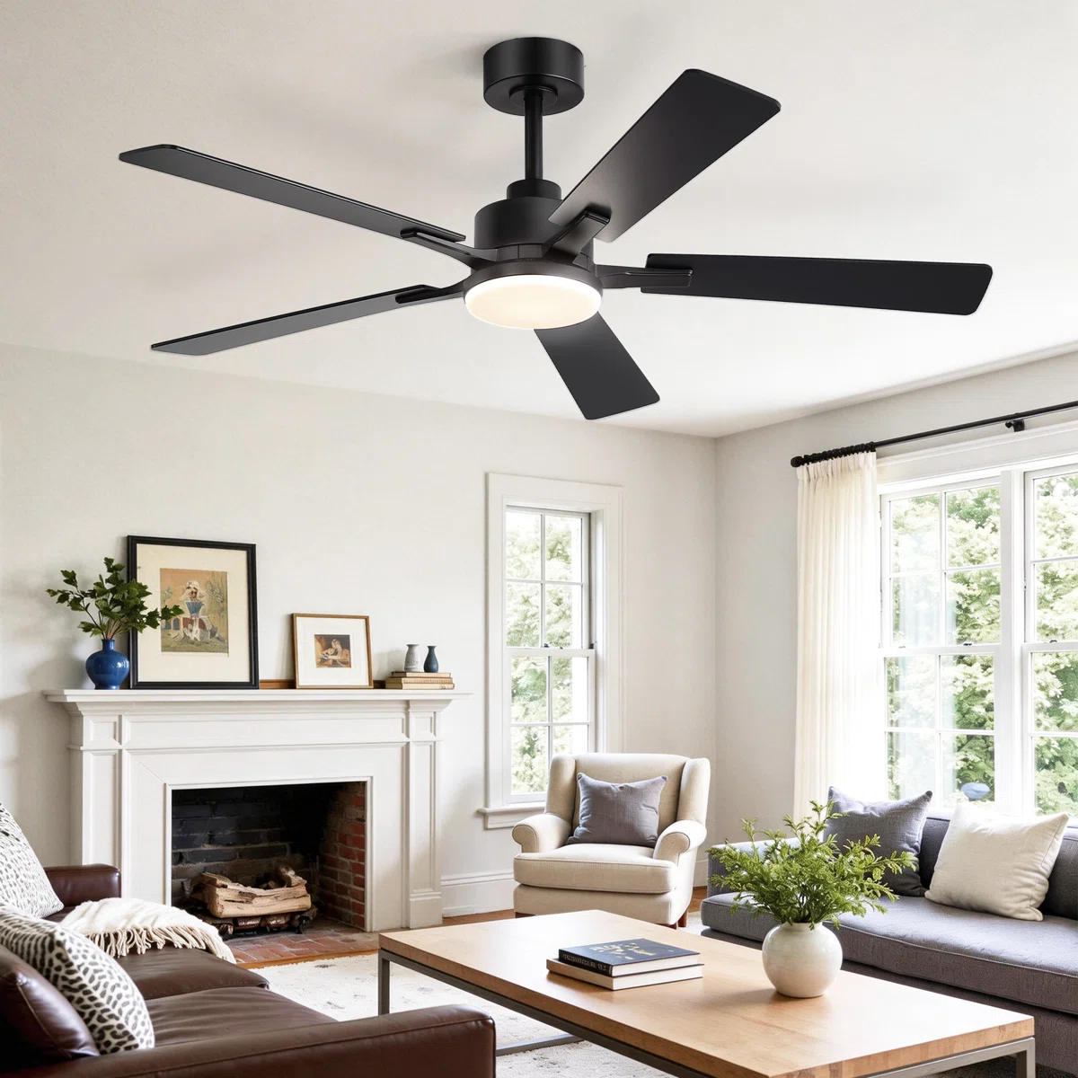 52" Black Ceiling Fan with Remote Control for Bedrooms & Living Spaces