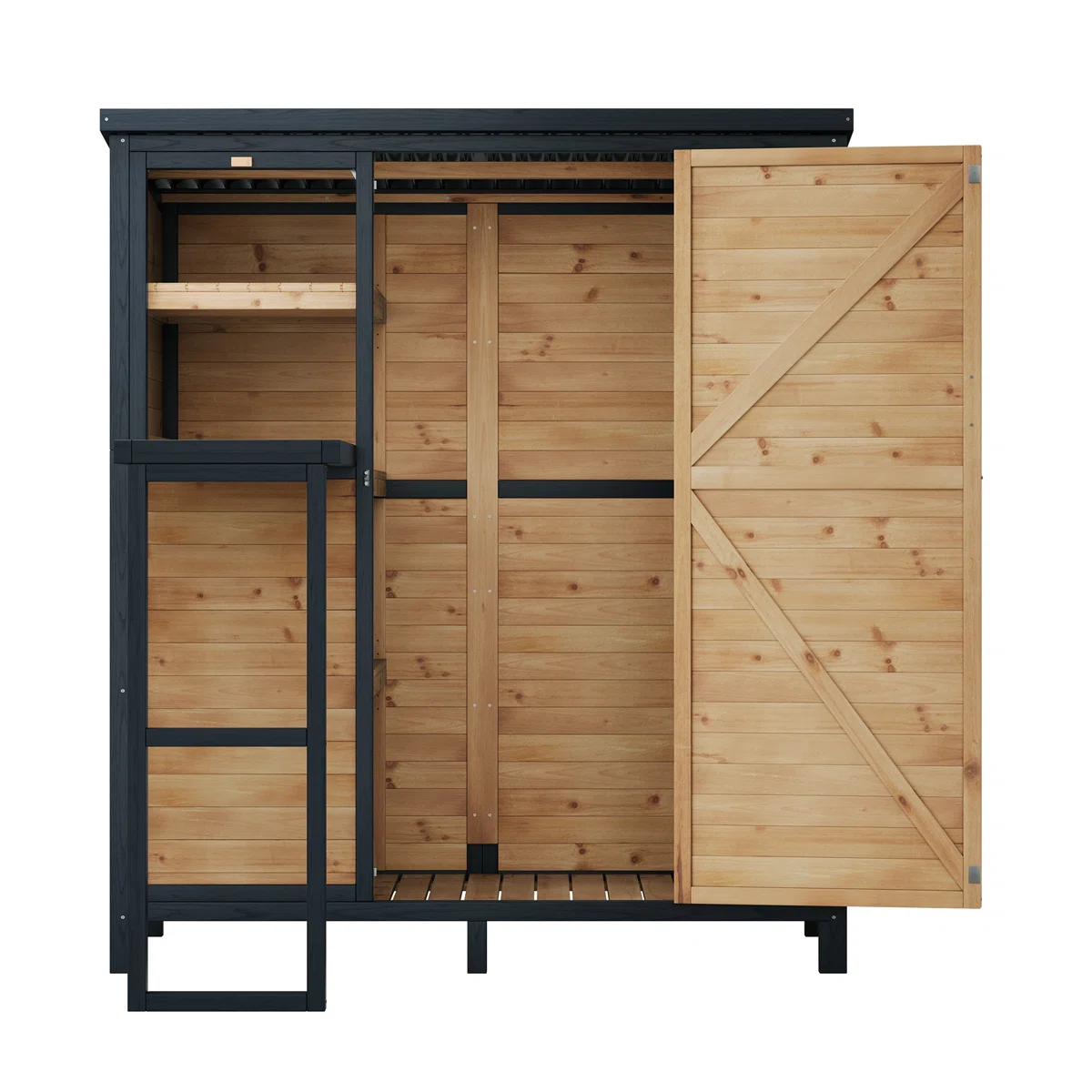 Outdoor Wooden Tool Shed with Locking Door and Interior Shelves