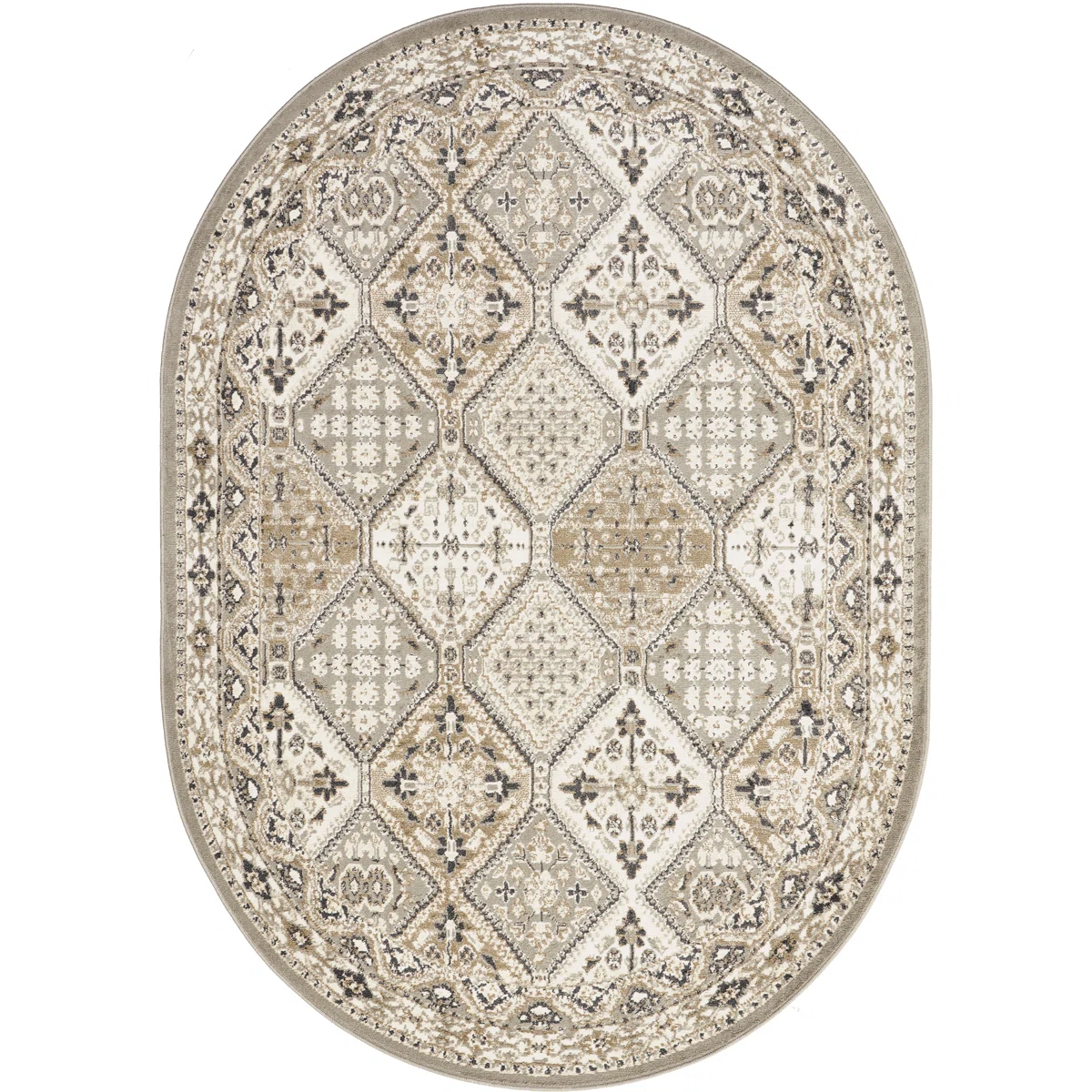 Daye Traditional Tiled Power Loom Performance Gray/Beige Rug