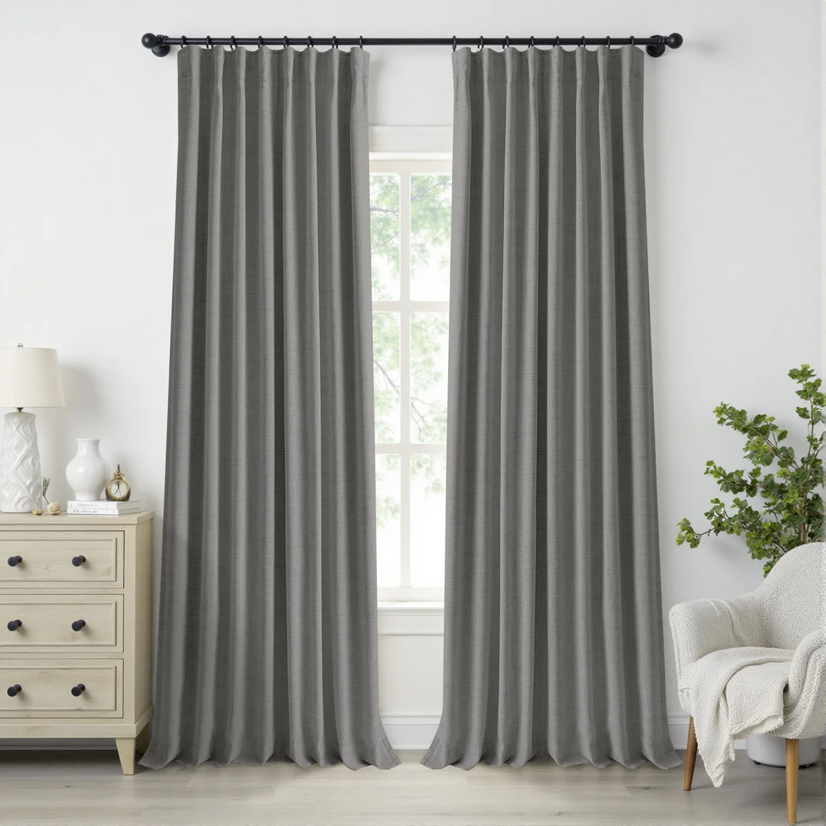 Birglinde Faux Linen Thermal 100% Blackout Curtains Rod Pocket/Ring Clips