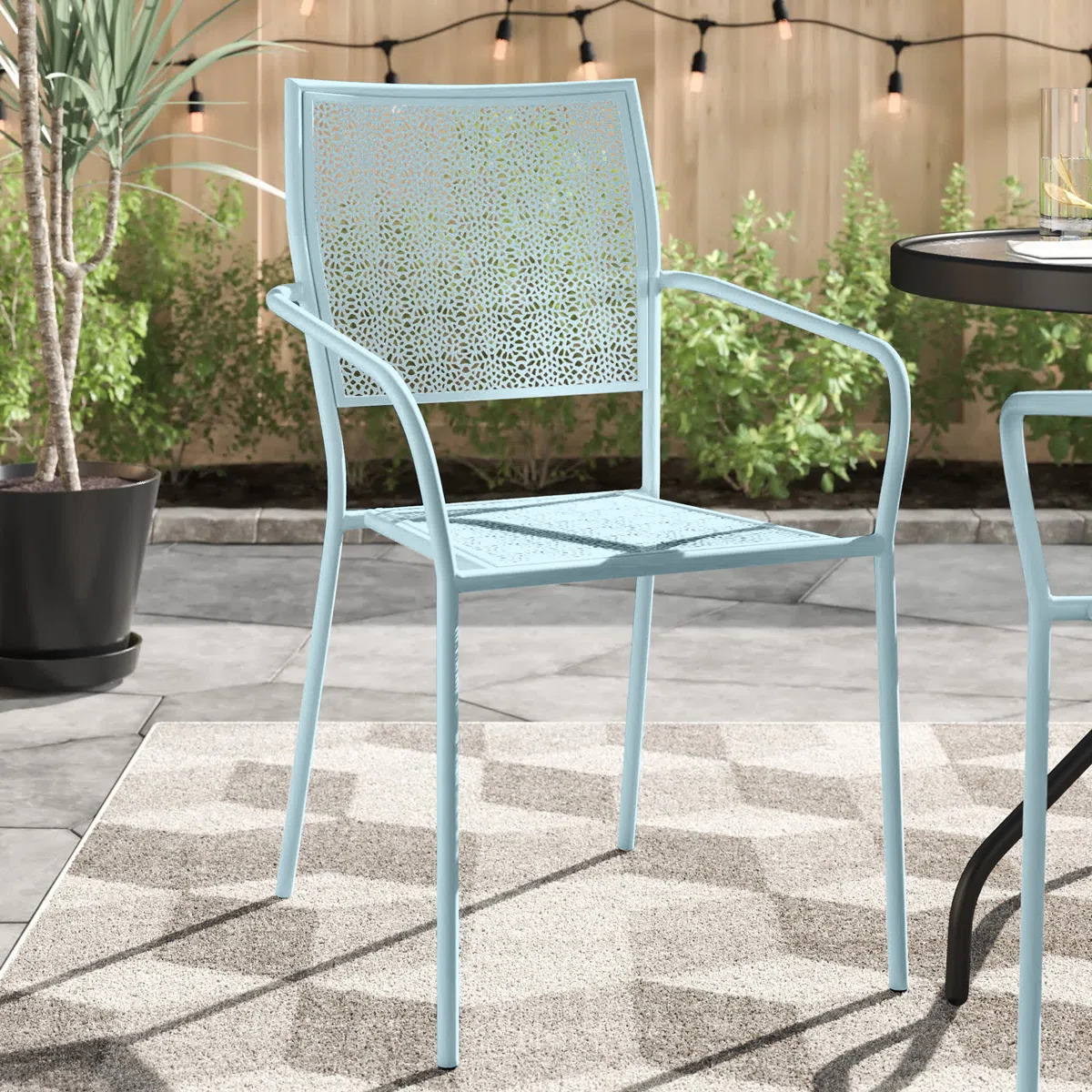 Commercial Grade Indoor-Outdoor Steel Patio Arm Chair with Square Back
