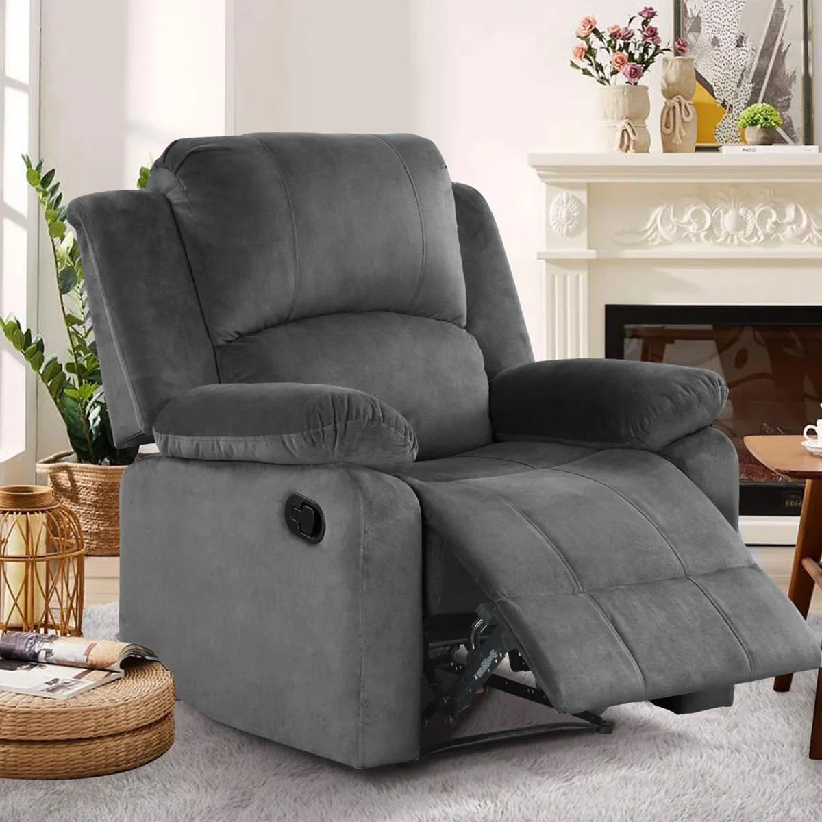 Nikodemos 34.8" Wide Contemporary Breathable Skin Friendly Microfiber Fabric Soft Padded Manual Recliner Chair