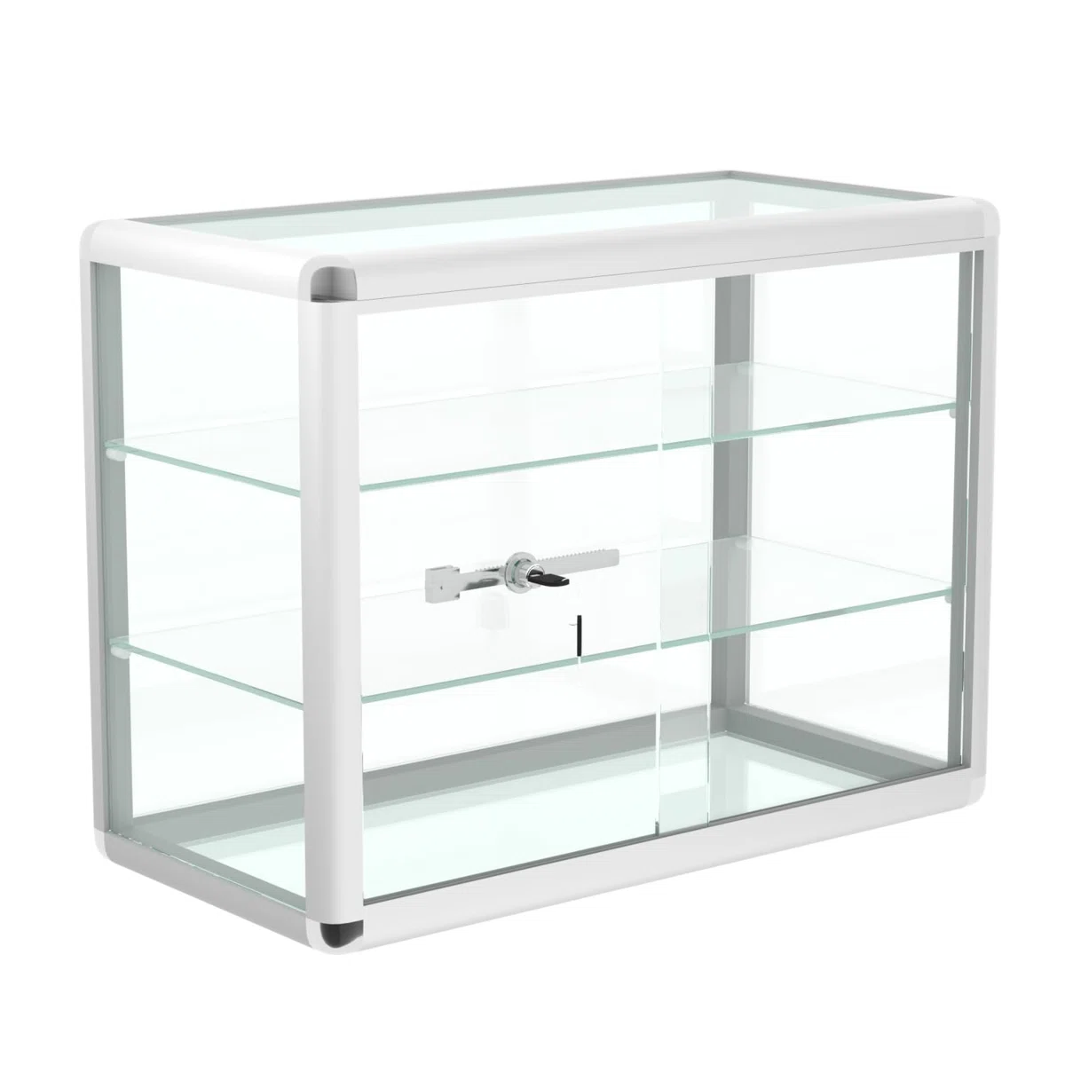 24" W X 18" H X 12" D Silvery Aluminum Tempered Glass Countertop Display Case - Durabletable Top Display Case,clear Display Cabinet For Retail, Home & Office Use