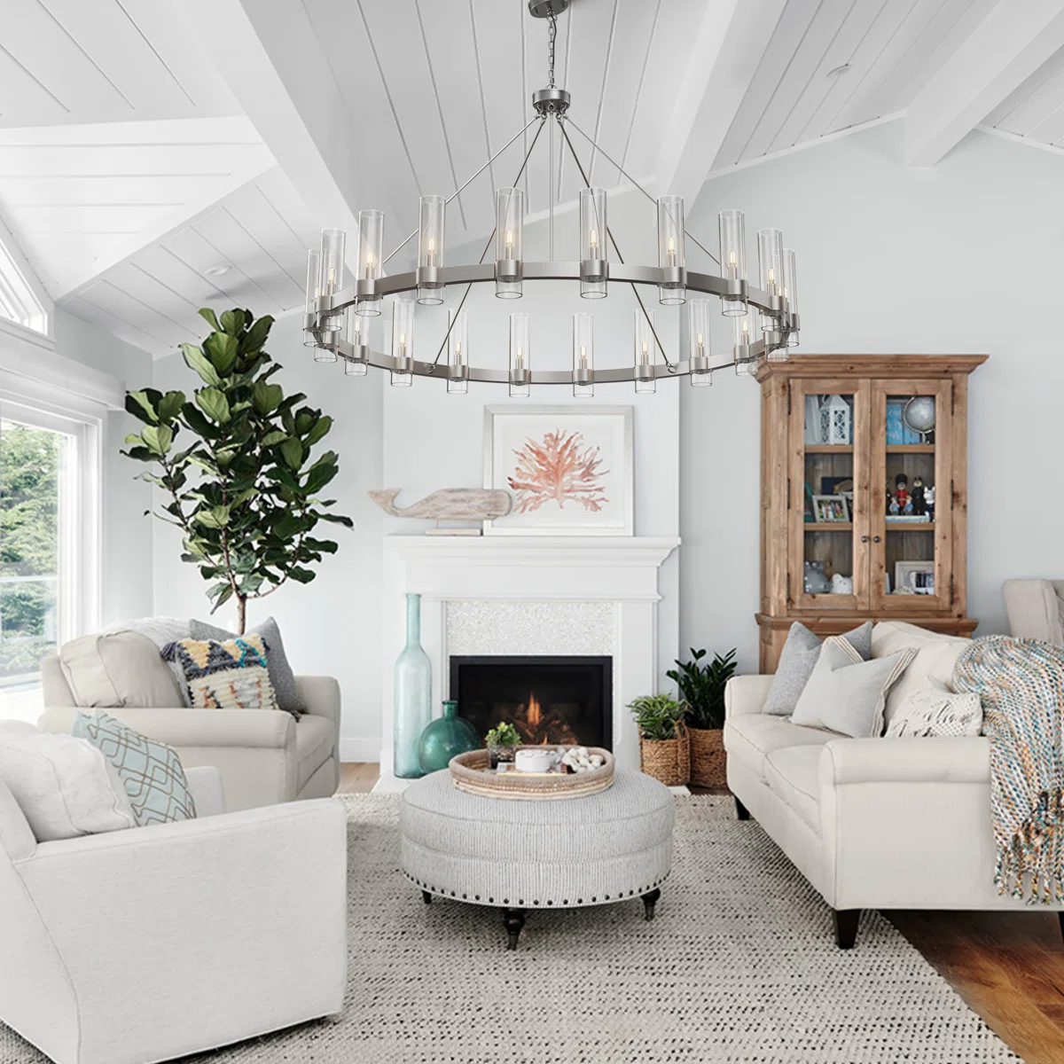 Dhreej 60'' W 20-Light Glass Wagon Wheel Chandelier