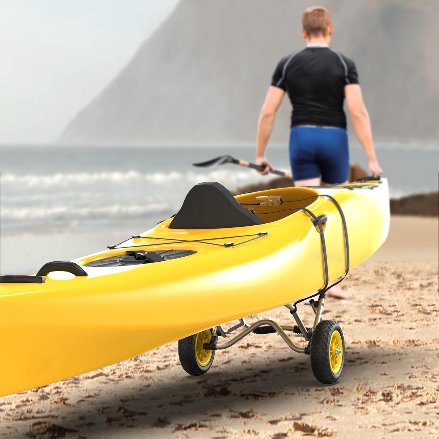 Bonnlo Kayak Cart Canoe Dolly Fishing Kayak Accessories Carrier Foldable Paddle Board Trolley Boat Trailer Transport with NO-Flat Airless Tires Wheels and 2 Ratchet Straps Kickstands- Ushape