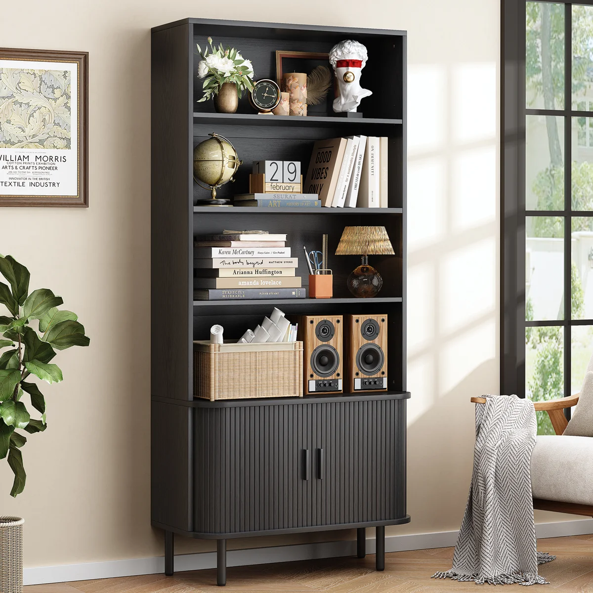 71" Tall Bookshelf With Storage Cabinet