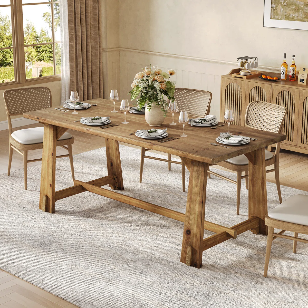 63-Inch Solid Wood Dining Table for 6