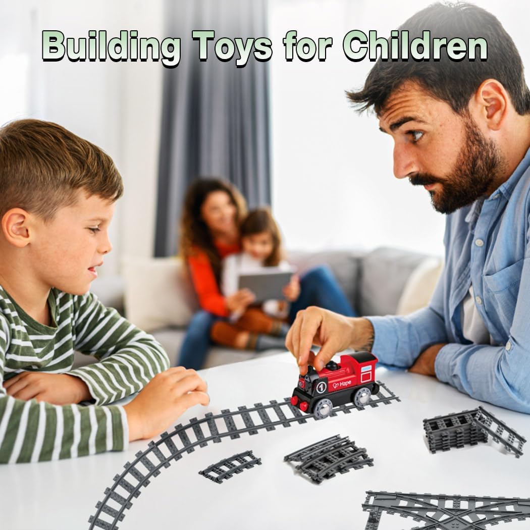 Etarnfly 40PCS City Train Tracks, Classic Accessories, Railroad Building Toy Compatible with All Major Brand - 32 Curved, 6 Straight and 2 Intergrated Split 40pcs(6Straight +32Curved + 2Integrated forked train tracks)