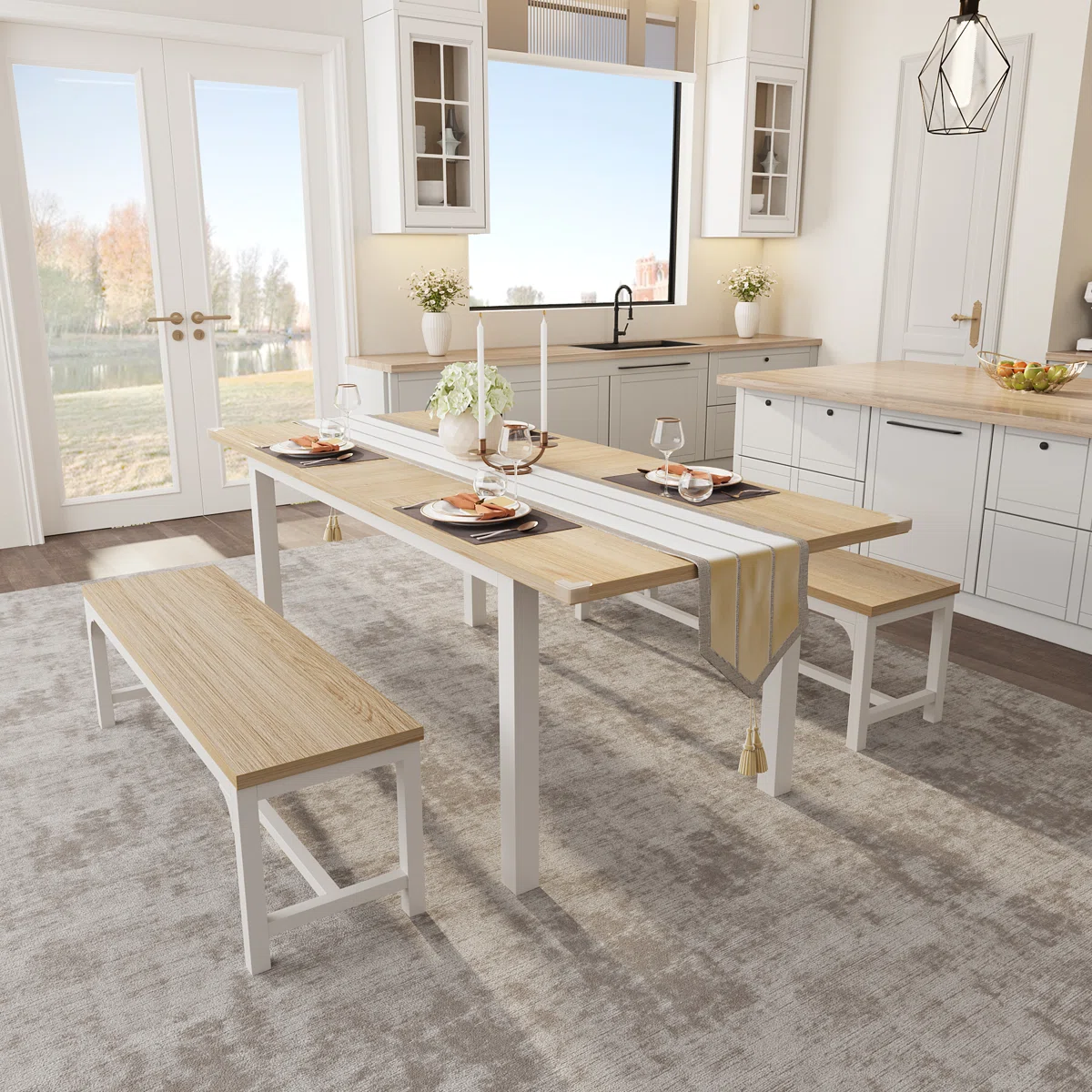 Extendable Dining Table for 4-8 People,47.3"-63" Extendable Kitchen Table,Industrial Long Dining Room Tables for Kitchen, Living Room