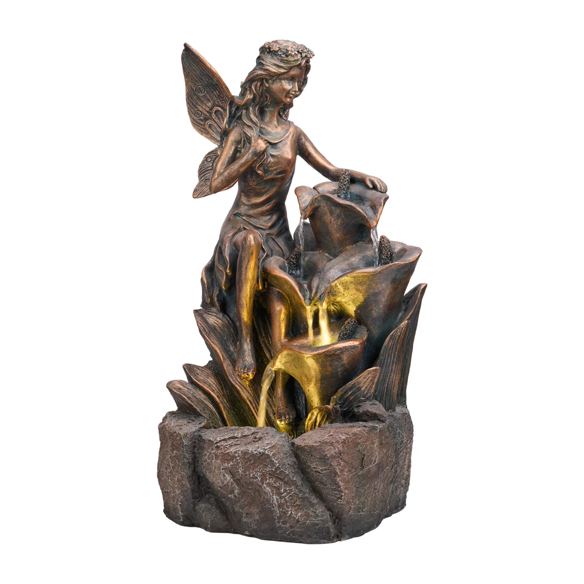 Indoor/Outdoor Resin 3-Tier Fairy Water Fountains Garden Statue With LED Light And Auto Pump