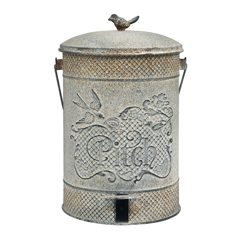 2 Gal Vintage Small Step On Trash Can With Lid Liner and Handle, Farmhouse Rustic Garbage Can