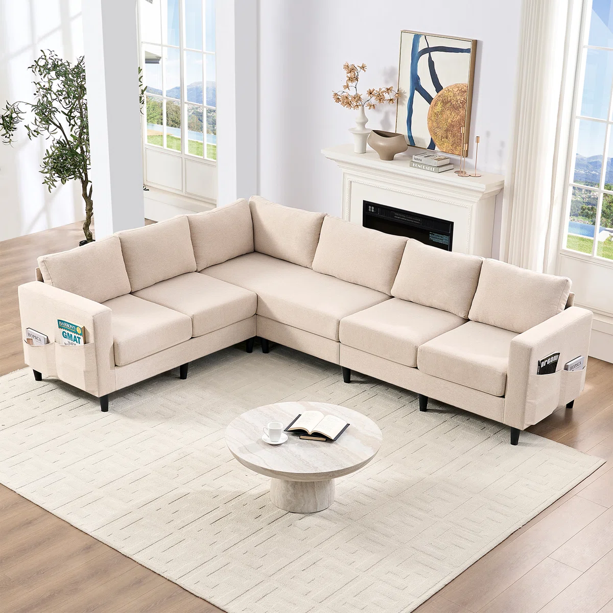 Incomplete "108" Large Sectional Sofa With Side Pockets - Premium Linen Fabric, 660lbs Weight Capacity, 73.23" Chaise & Sturdy Legs