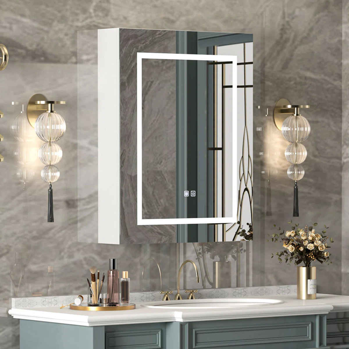 (broken mirror)Cormarion Surface  Mount Frameless Medicine Cabinet with Mirror and 2 Shelves and LED ligthing