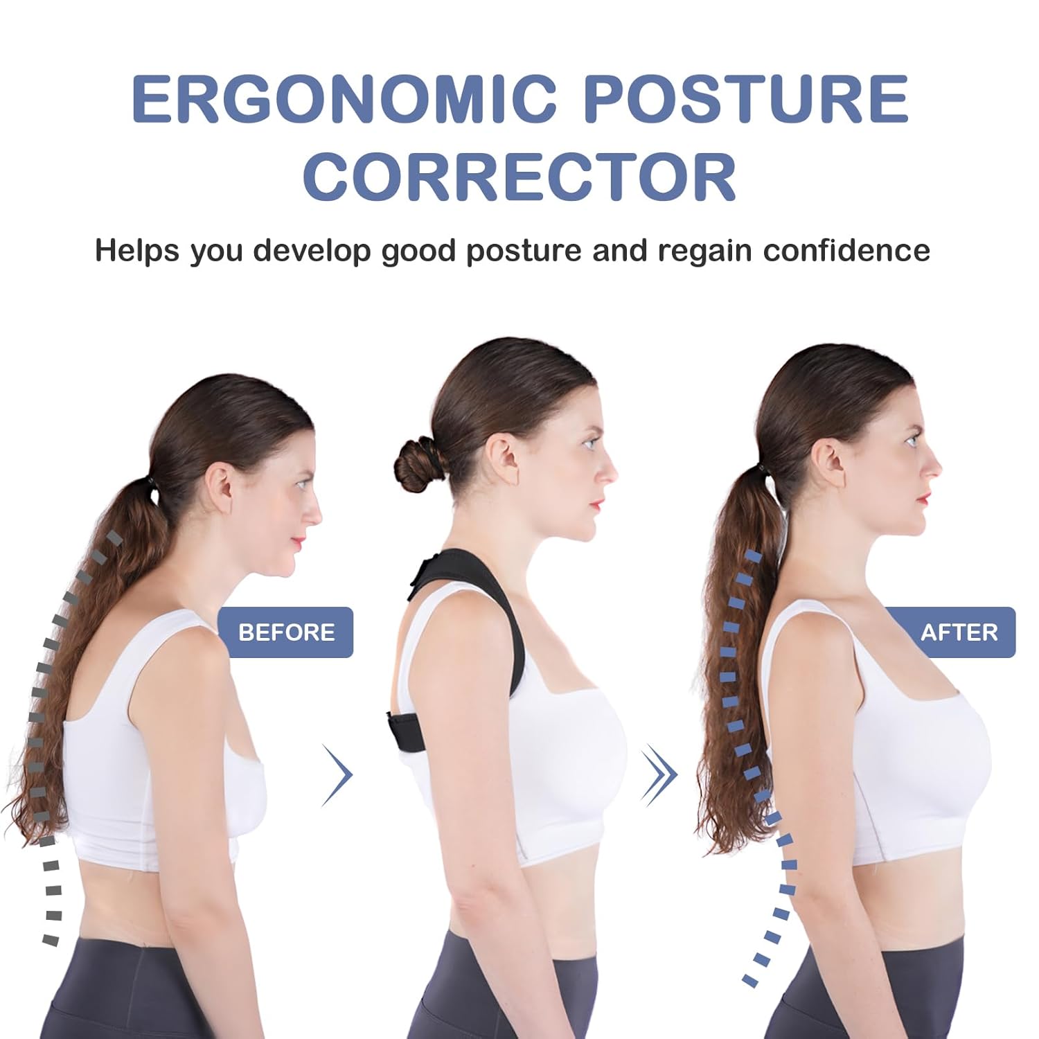 Posture Corrector for Women & Men - Adjustable Upper Back Brace Straightener Suitable for Lumbar, Shoulder, Neck, Scoliosis, Providing Comfortable Elastic Support and Pain Relief Black 1