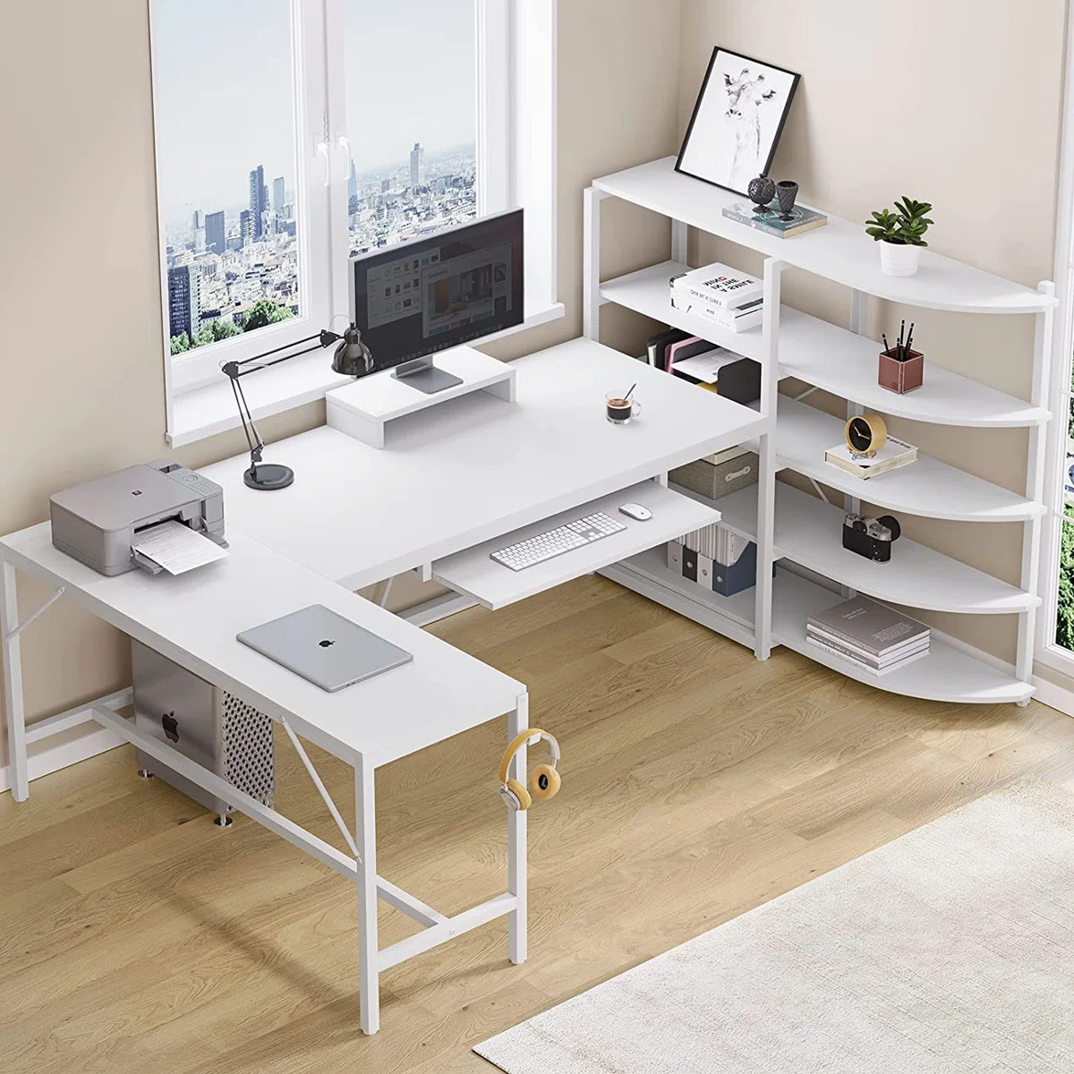 (INCOMPLETE) Corner Desk L Shaped Computer Desk, Farmhouse L Shaped Electric Standing Desk