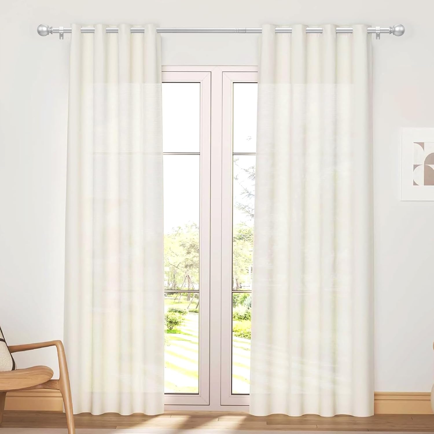 Silver Curtain Rods for Windows 28 to 48 Inch, 2 Pack 5/8 Inch Diameter Adjustable Rods With Brackets, Heavy Duty Easy to Install, Suitable for Bedrooms and Outdoor 28-48(2 Pack) Silver