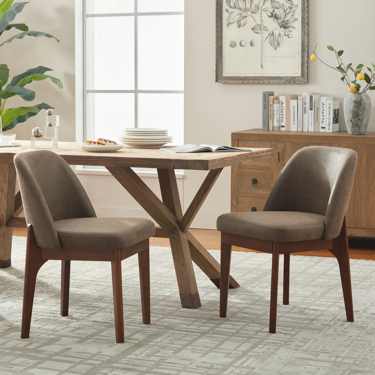 Bason Faux Leather Upholstered Dining Chairs (Set of 2)