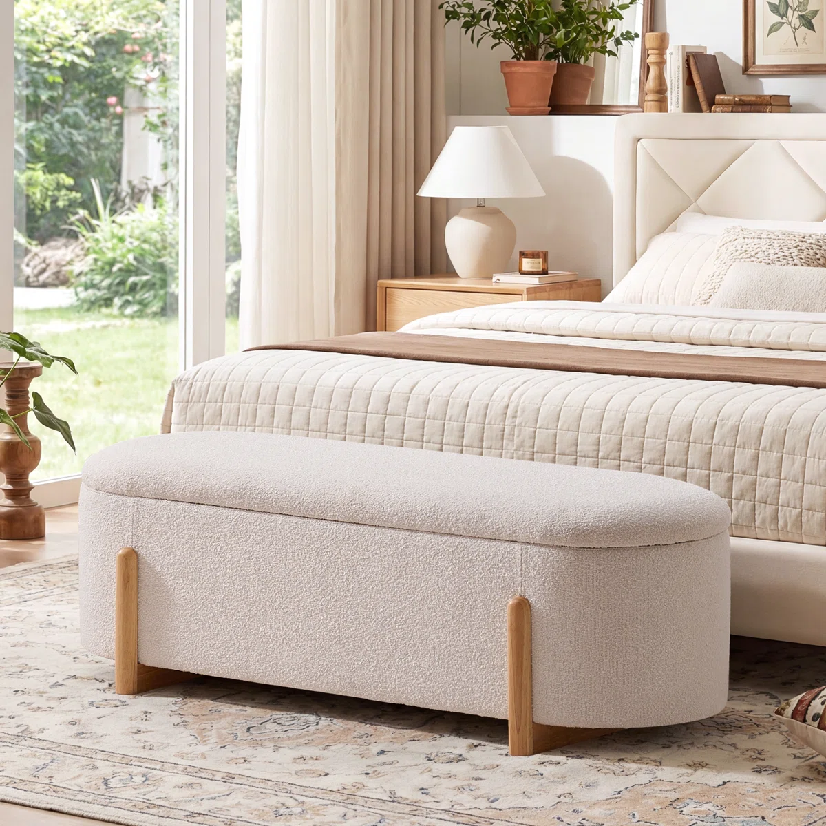 Modern Boucle Flip-Top Storage Bench with Hidden Compartment