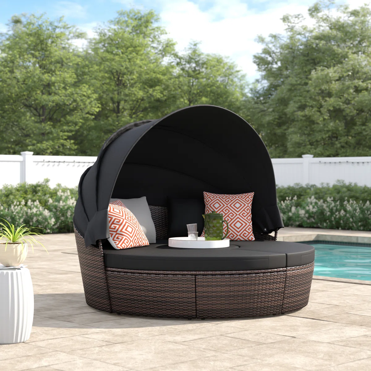 (box 4/4 only)Alleshia 73'' Wide Outdoor Wicker Patio Daybed with Cushions