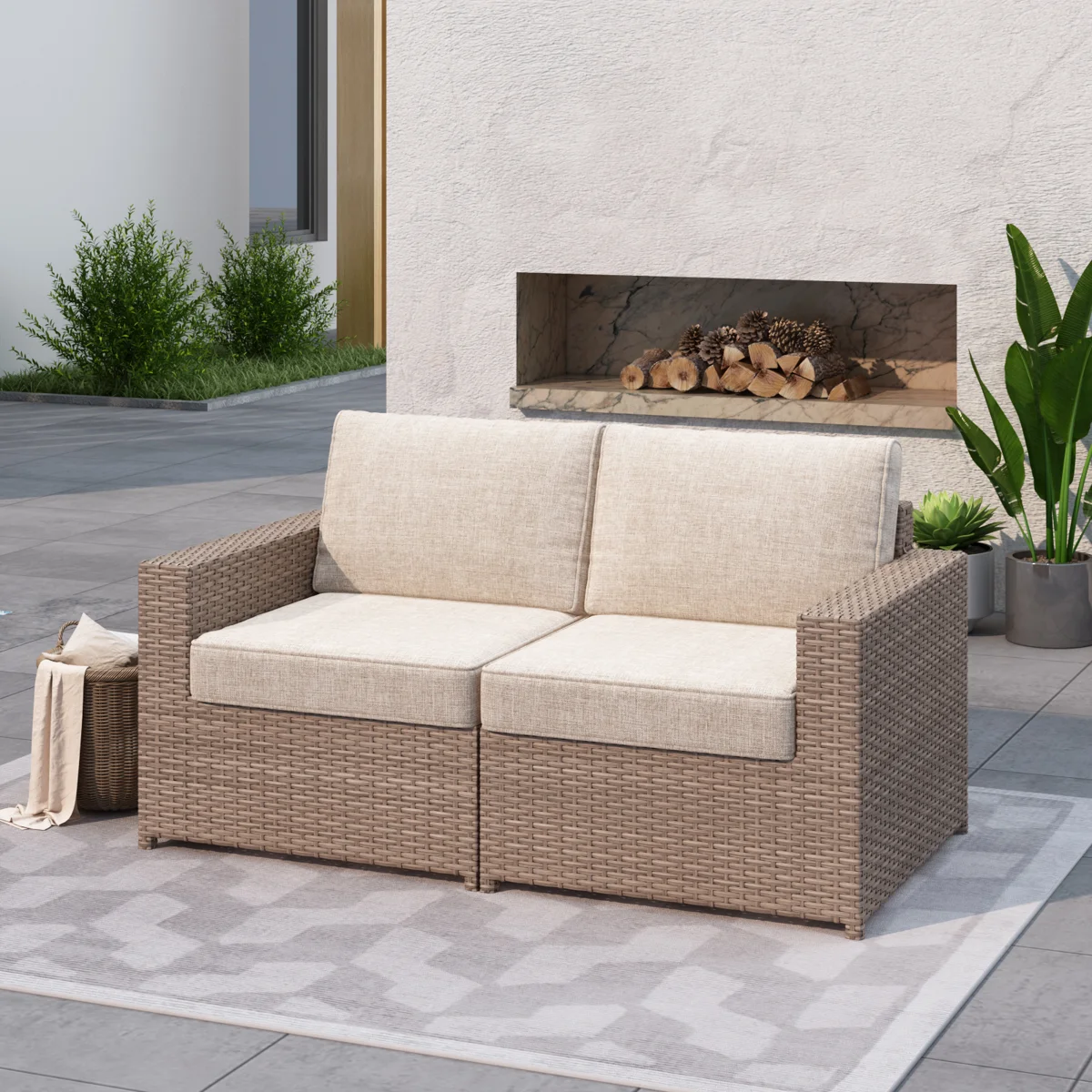 Amberson Fully Assembled 58.2'' Wide Outdoor Wicker Patio Sofa Loveseat with Cushions