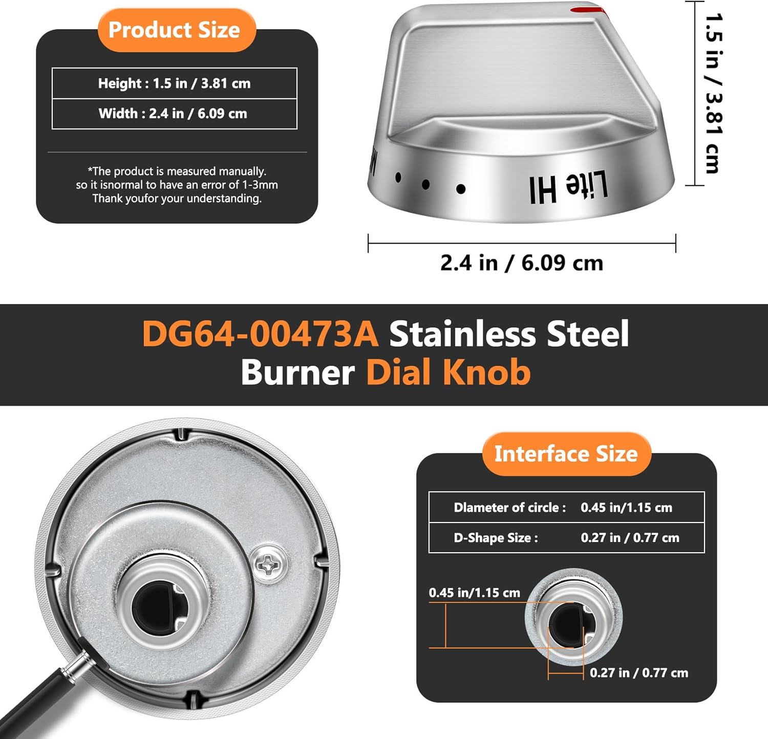 DG64-00473A Burner Control Dial Knob Range Oven Replacement Compatible with Samsung Gas Stove Knob NX58H5600SS NX58F5700WS NX58H5650WS NX58J7750SS NX58M6850SS （5pcs）.