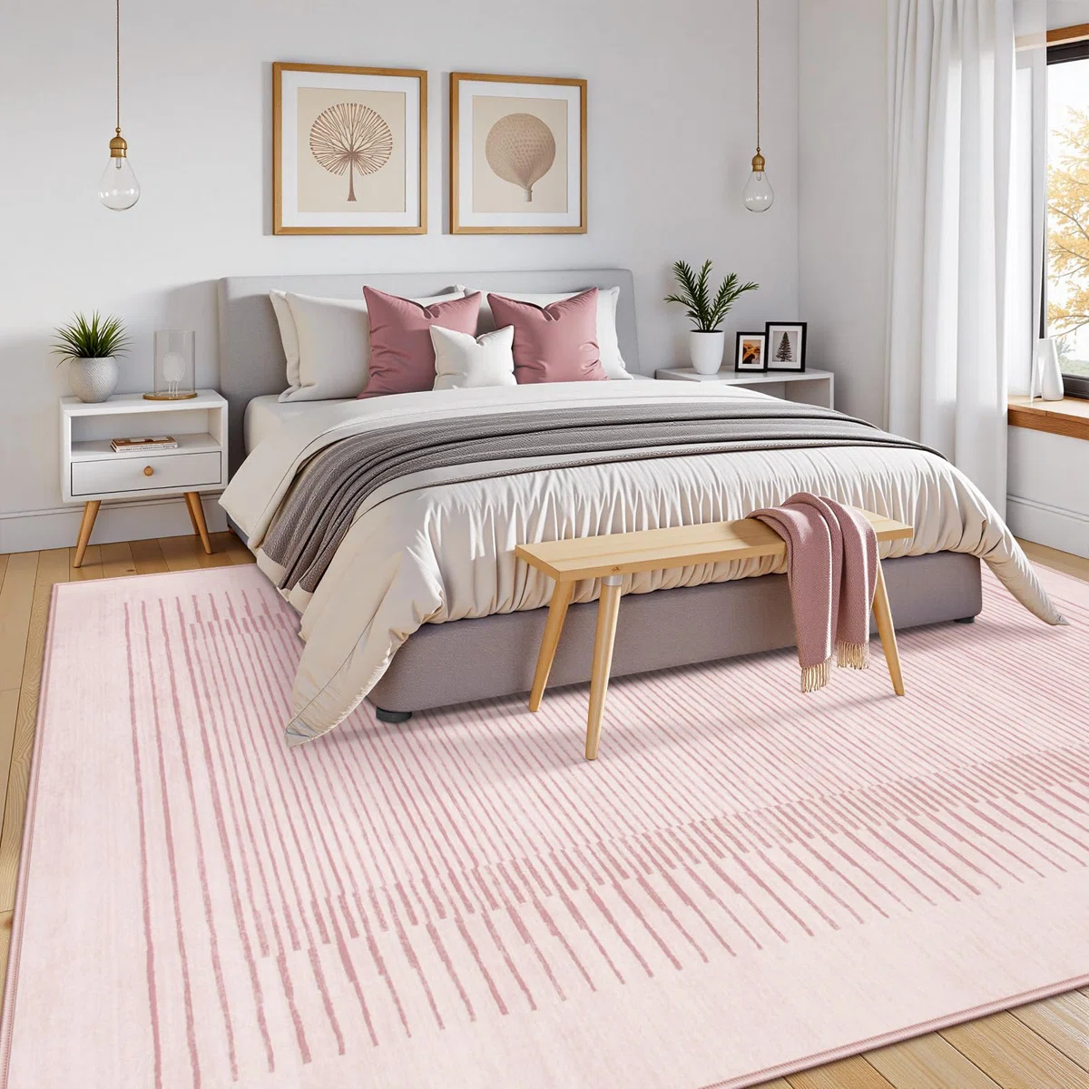 Celeta Washable Striped Living Room Area Rug Non-Slip Berber Stripe Area Rugs for Bedroom